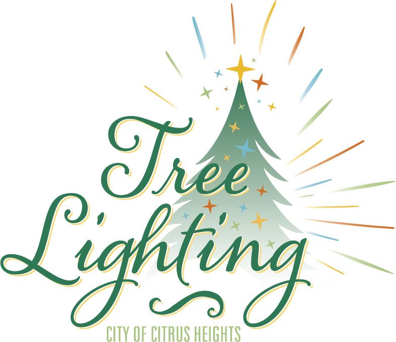 A tree surrounded by stars and the words \"Tree Lighting\" in cursive. \"Citrus Heights\" wr