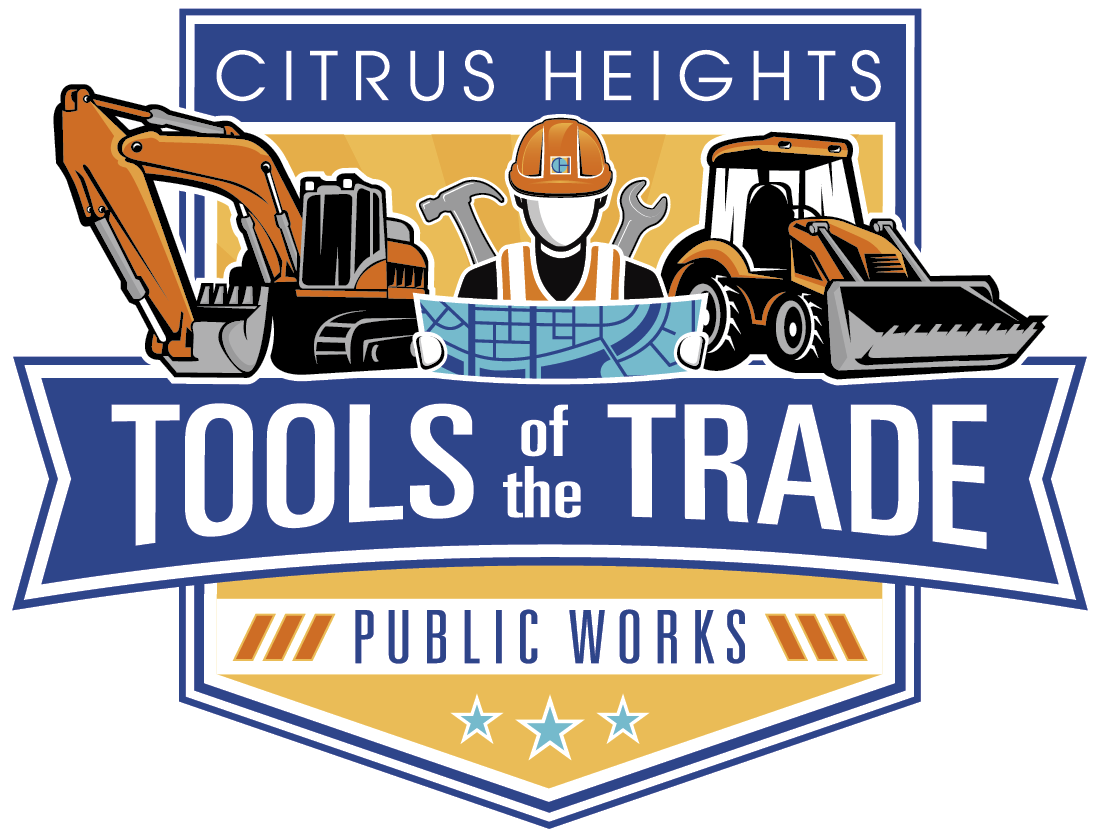 Tools of the Trade Logo featuring two big machines and a person with a hardhat and map